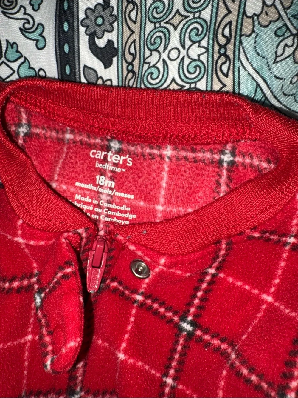 Carter’s Christmas Red Plaid Bear Footie Sleeper Baby Size 18M
